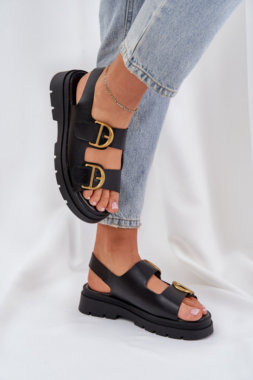 Eco Leather Sandals With Buckles Black Vulinea