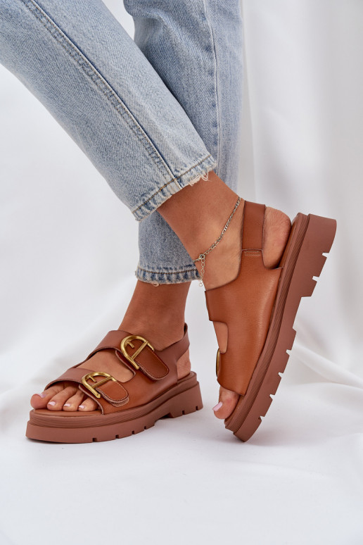 Eco leather sandals with buckles camel Vulinea