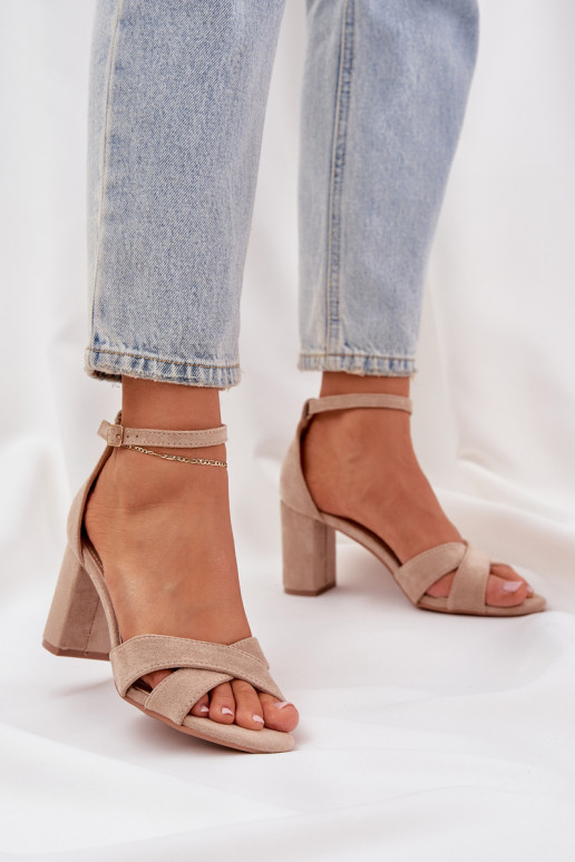 Block Heel Sandals Made Of Eco Suede Beige Saniffia