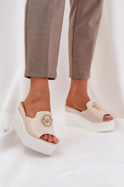 Platform And Wedge Sandals With Decoration Light Beige Nanessia