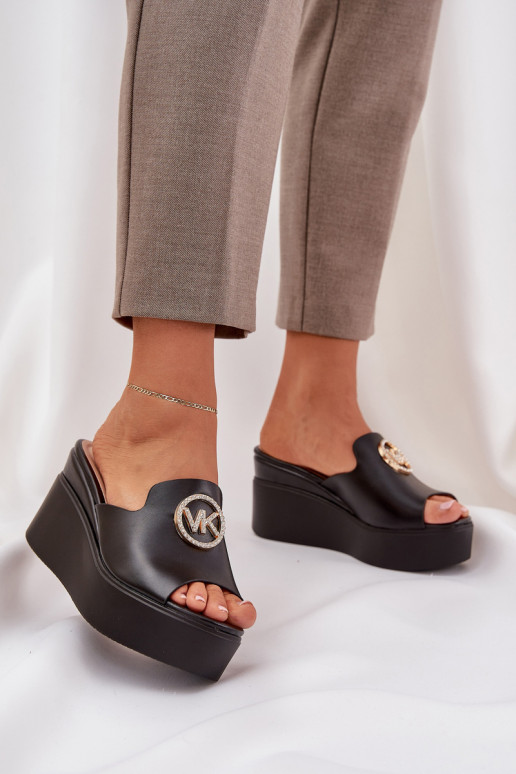 Platform And Wedge Sandals With Decoration Black Nanessia