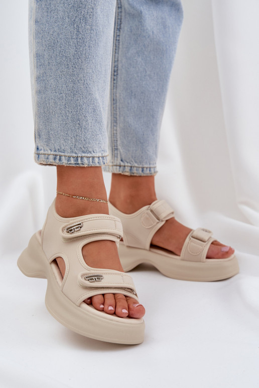 Fabric Lightweight Platform Sandals Light Beige Deniffia