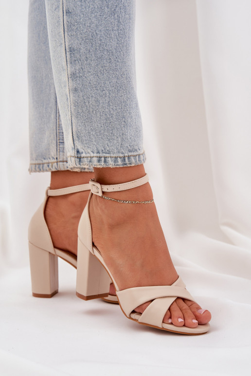 Block Heel Sandals Made Of Eco Leather Beige Lanaria