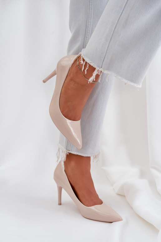 Patent Heels With Pointed Toes Beige Laniffia