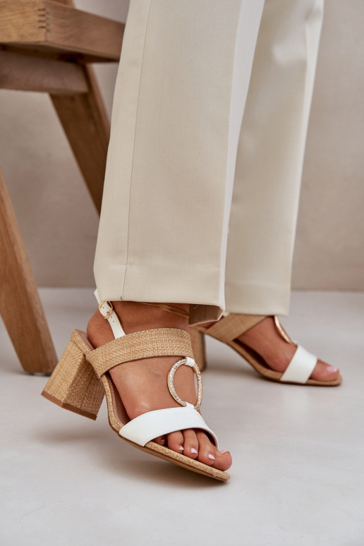 Block Heel Sandals White-Beige Afleeria