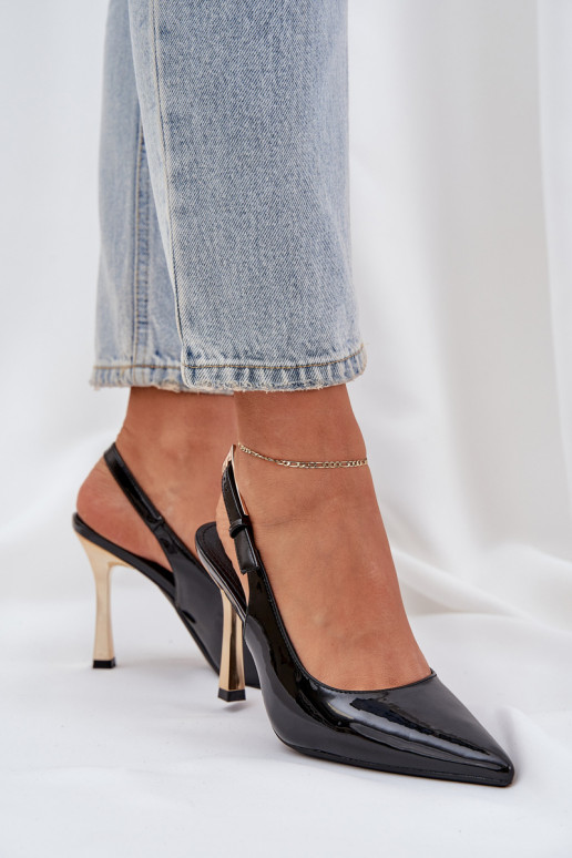 Lacquered High Heels With Open Heel And Pointed Toes Rivori