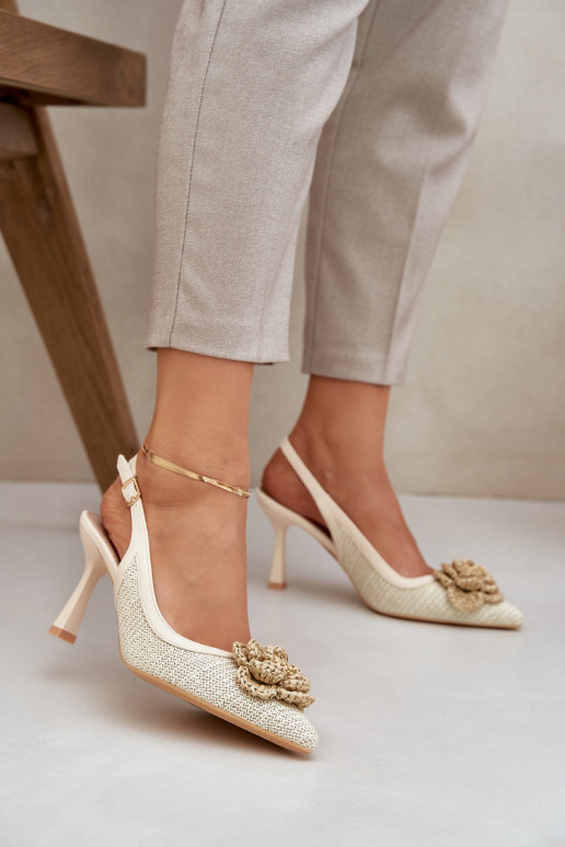 Woven Heels With Open Back Beige Lanithra