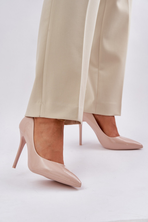 Lacquered High Heels With Pointed Toes Beige Vizana