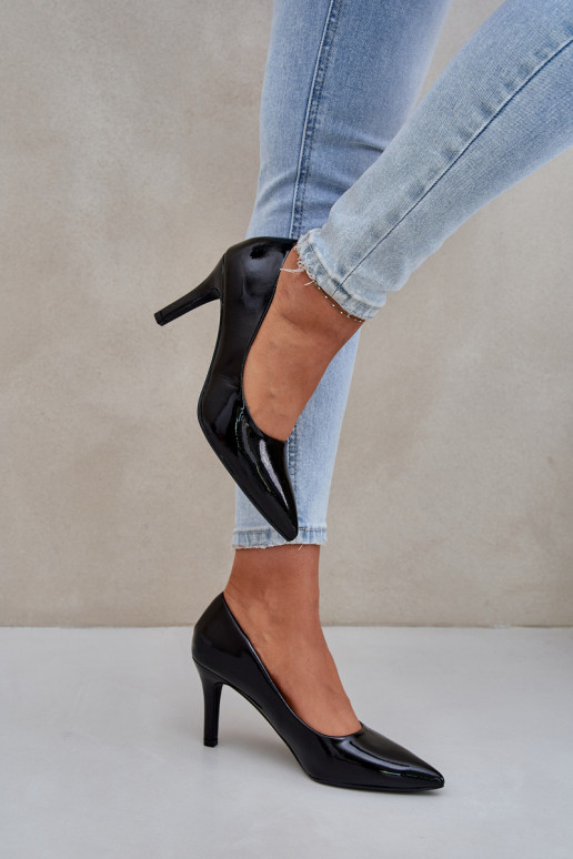 Stiletto Heels Made Of Patent Eco Leather Black Sanalitia