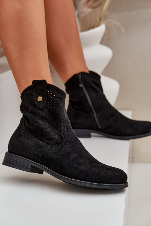 Perforated Ankle Boots On A Flat Heel S.Barski HY51-063 Black