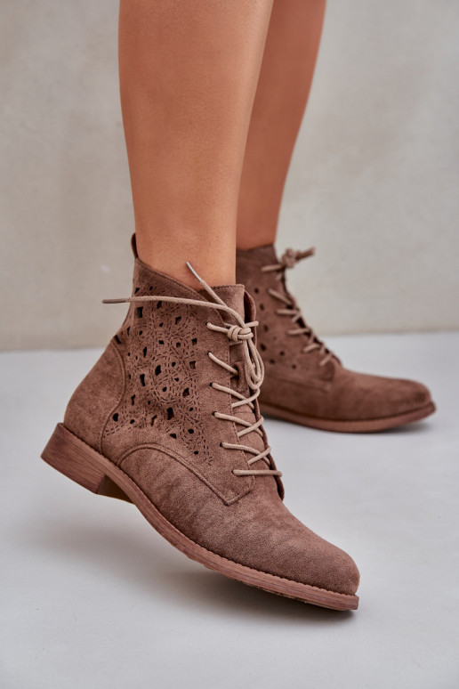 Laced Boots With Openwork Pattern S.Barski HY51-136 Brown