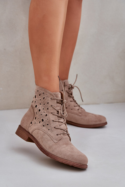 Lace-Up Ankle Boots With A Perforated Pattern S.Barski HY51-136 Beige