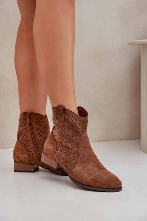 Ladies Cutout Ankle Boots On Low Heels Brown Neliawen