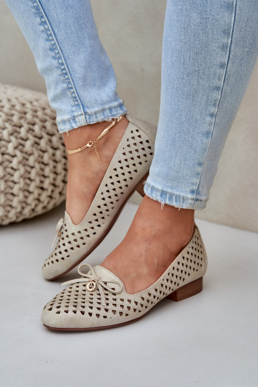 Perforated Ballet Flats With Bow Eco Leather Golden Relabra