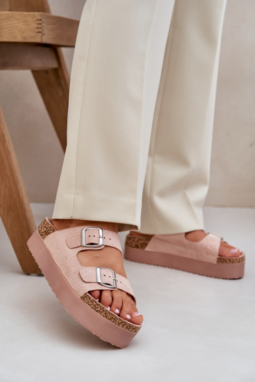 Women's Sandals On Massive Platform With Buckles Pink Aramia