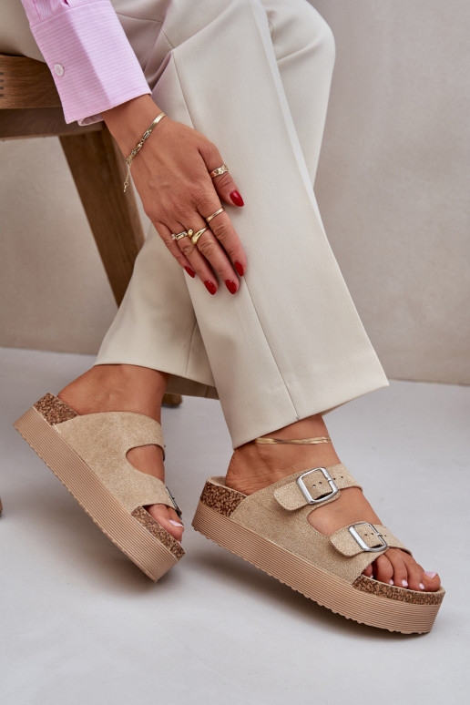 Women Sandals On Massive Platform With Buckles Beige Aramia