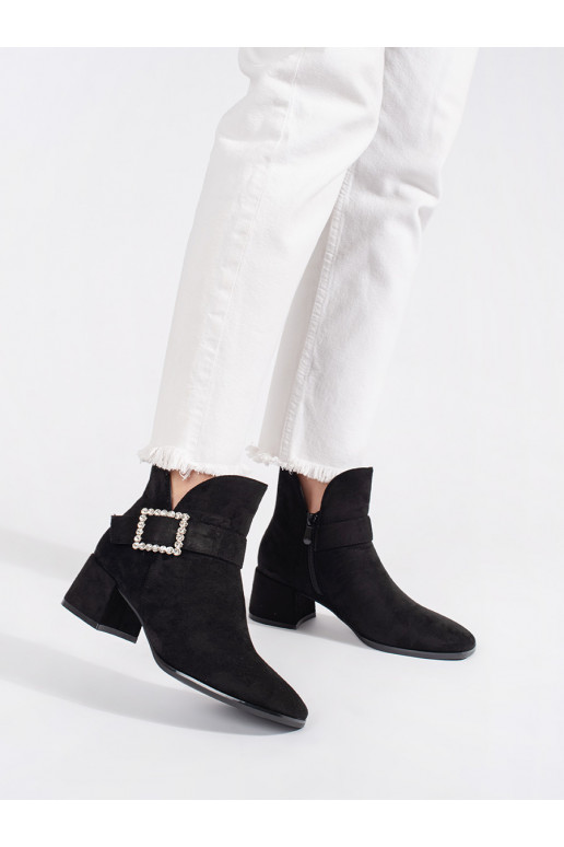 black of suede women's boots with silver buckle