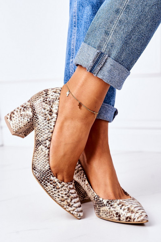 Pumps With A Snake Pattern Lewski Shoes 2801 Gold