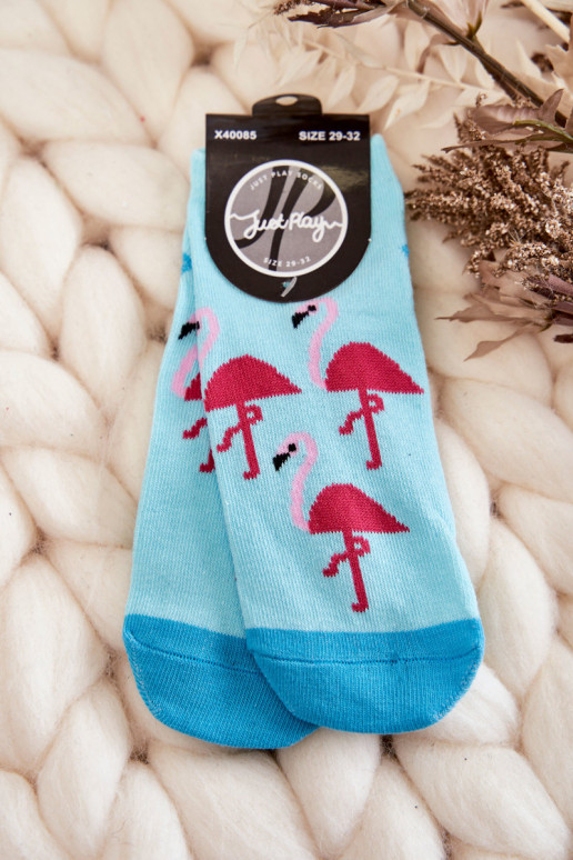 Youth socks Three Flamingos Pattern Light blue