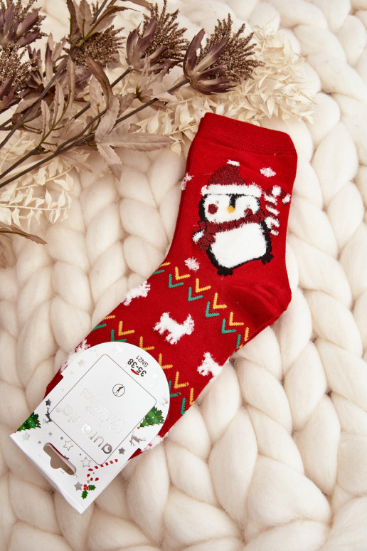 Women's Socks with Penguin Red