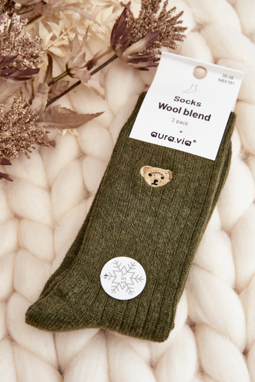 Women's Thick Socks with Bear Dark Green