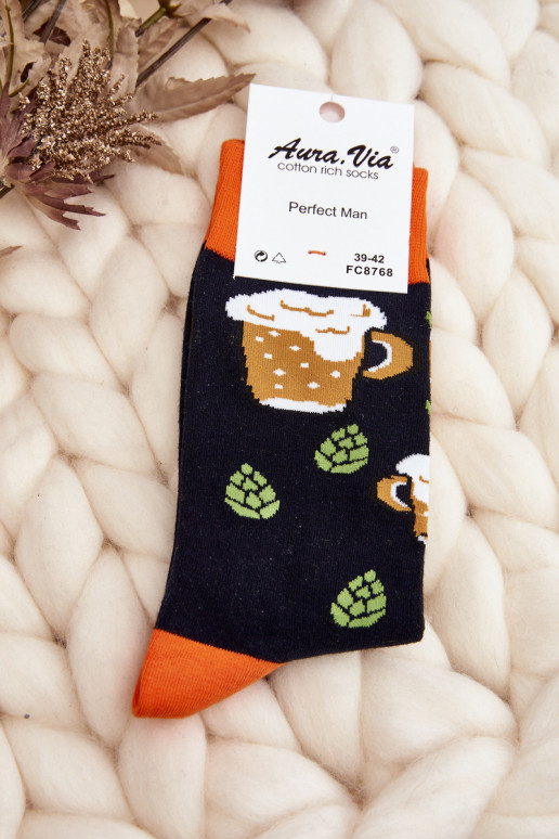 Men's Socks with Beer Patterns Black