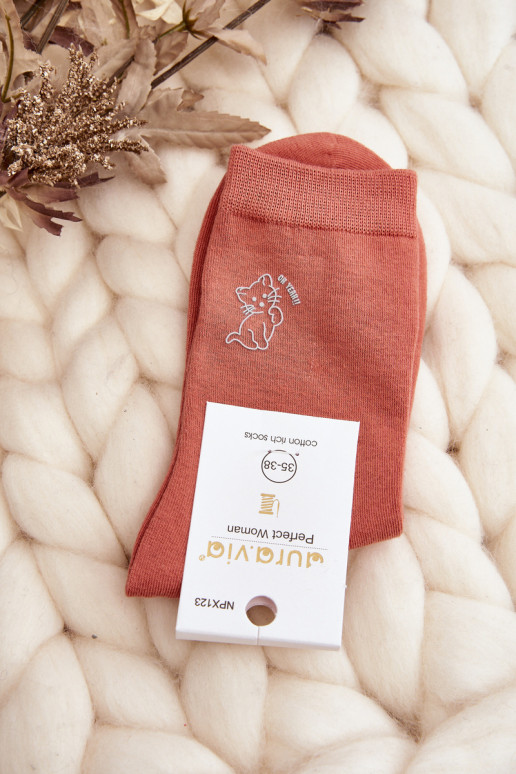 Women's Plain Socks with Orange Cat