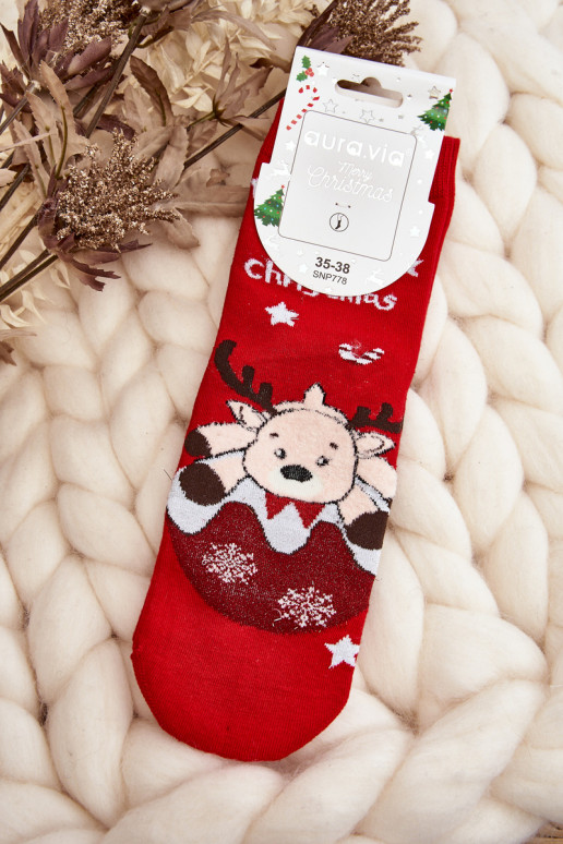 Women's Christmas Socks with Reindeer Red