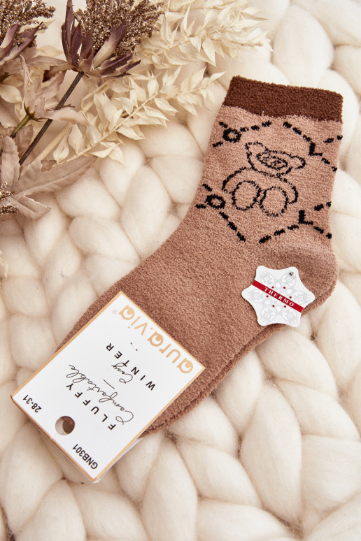 Youth Warm Socks with Bear Brown