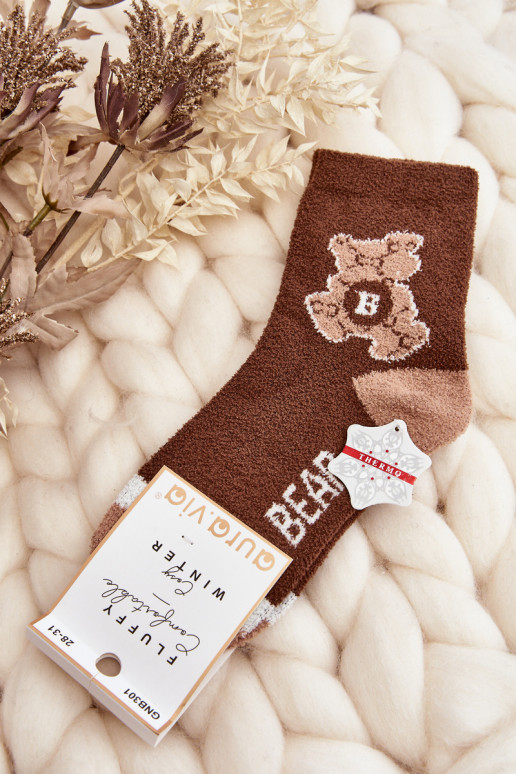 Youth Warm Socks With Bear Brown