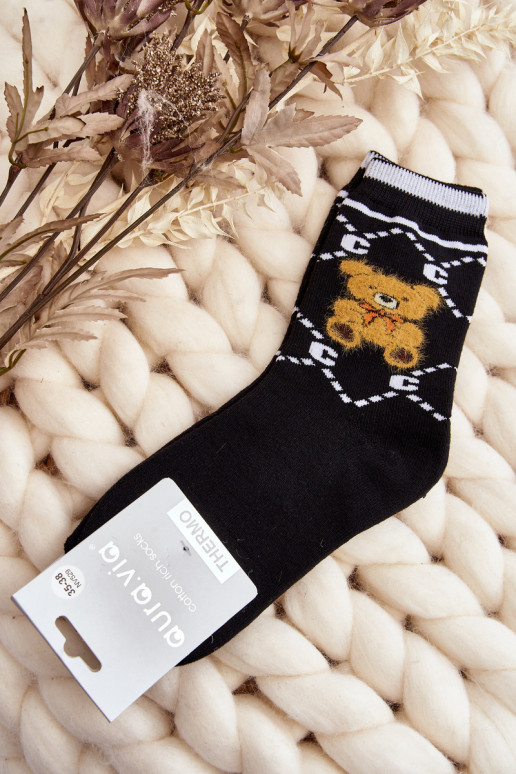 Warm Cotton Socks with Bear Black