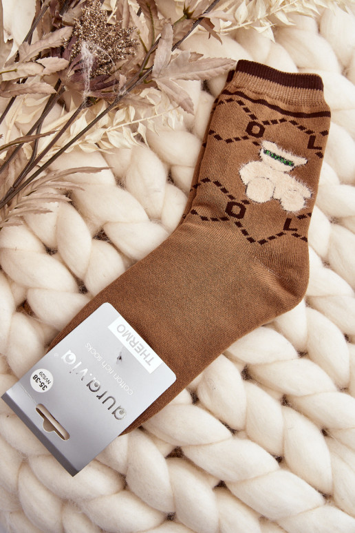 Warm Cotton Socks With Bear Brown