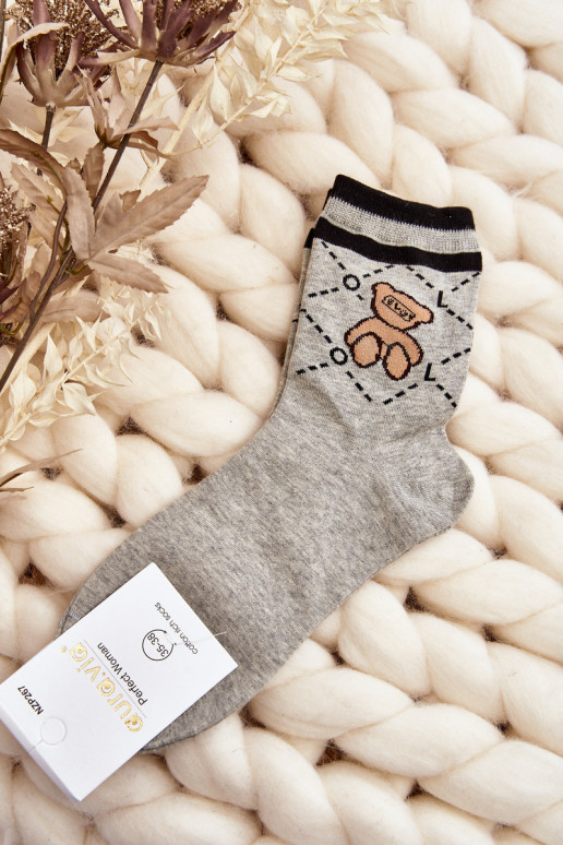 Women's Patterned Socks With Bear Grey