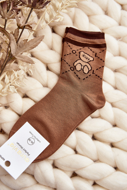 Women's Patterned Socks with Bear Brown