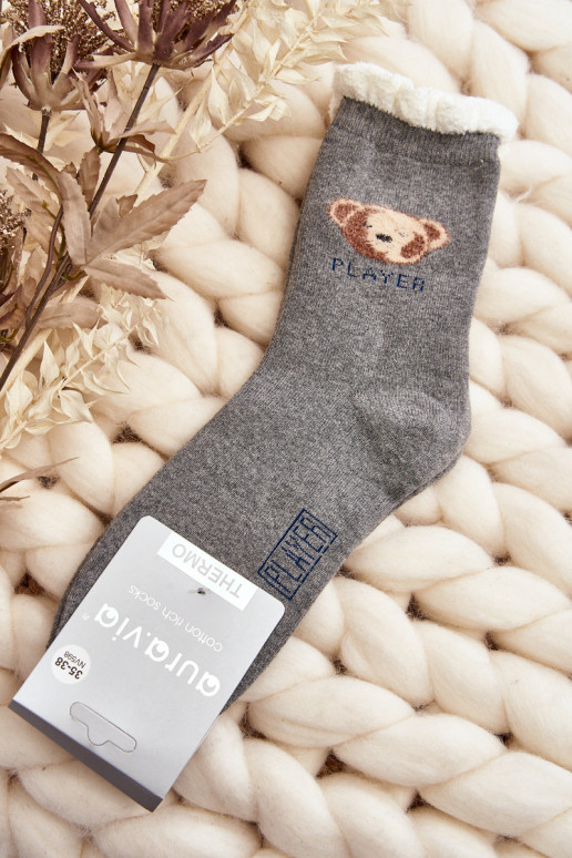 Thick Cotton Socks with Bear Grey