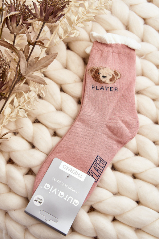 Thick Cotton Socks With Bear Pink