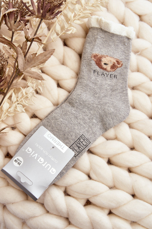 Thick Cotton Socks With Bear Light Grey