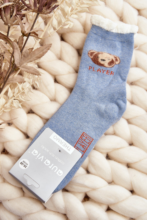 Thick Cotton Socks with Bear Blue