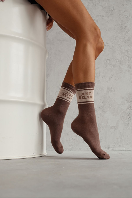 Womens socks with the inscription Just Relax brown