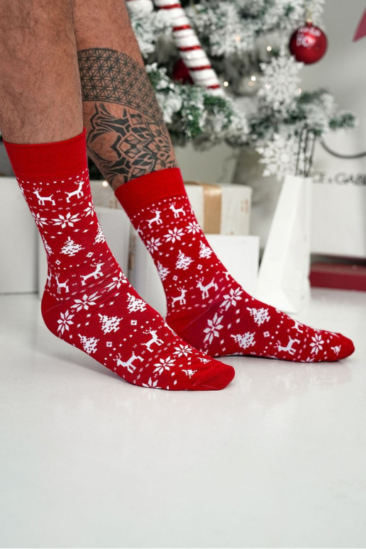 Men's Christmas Socks Norwegian Pattern Red