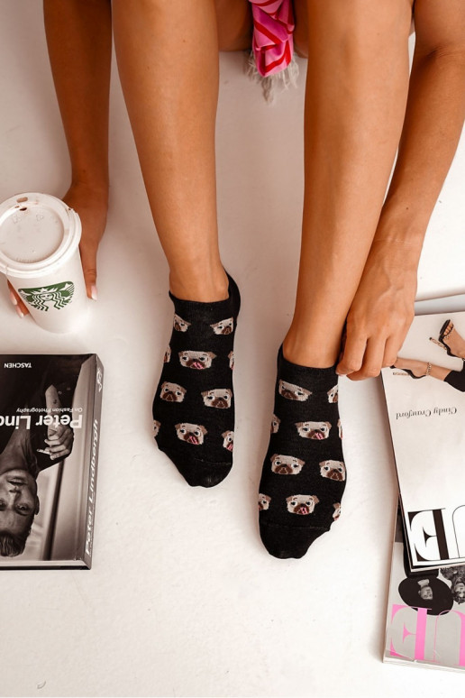 Women's Cotton Socks With Pug Black