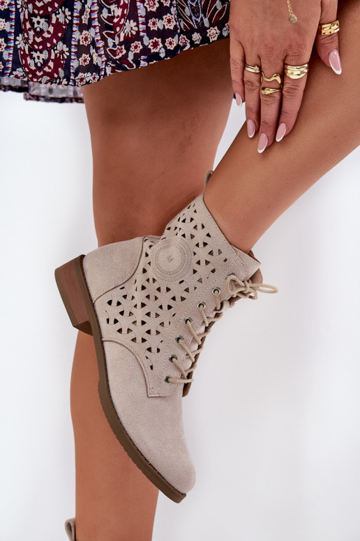 Boots With Perforated Pattern With Zip Light Beige Serfina