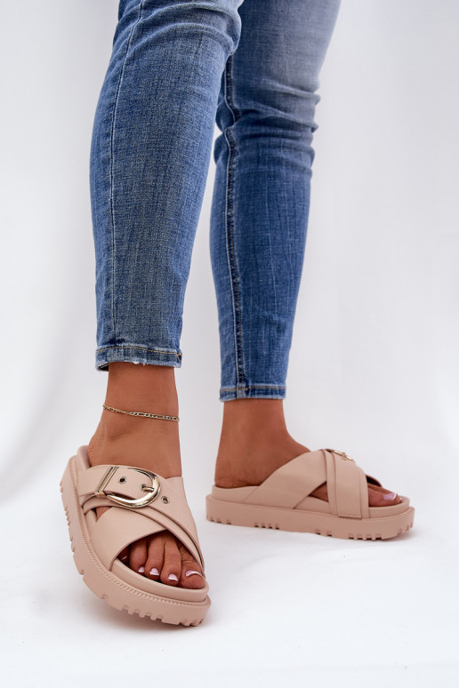 Platform Sandals With Buckle Beige Honavia