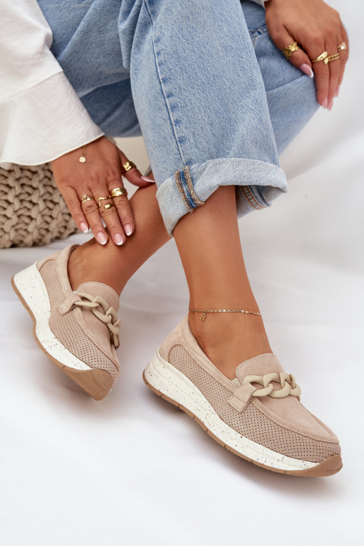 Suede Loafers On Platform With Chain D&A TW552 Beige