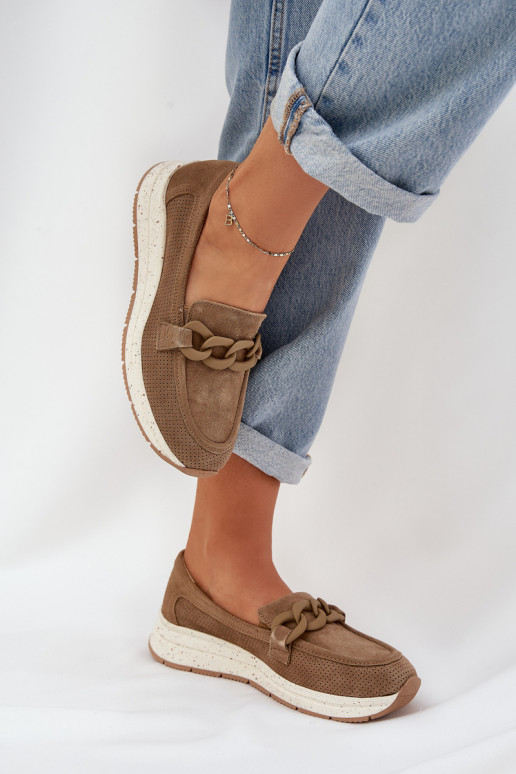 Suede loafers on a platform with a chain D&A TW552 brown