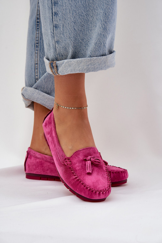 Women's Flat Classic Suede Moccasins S.Barski LR51-548 Fuchsia