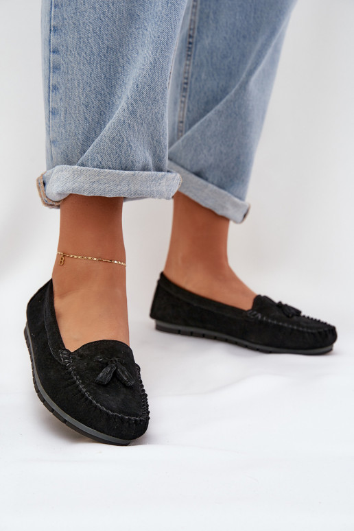 Women's Flat Classic Suede Moccasins S.Barski LR51-548 Black