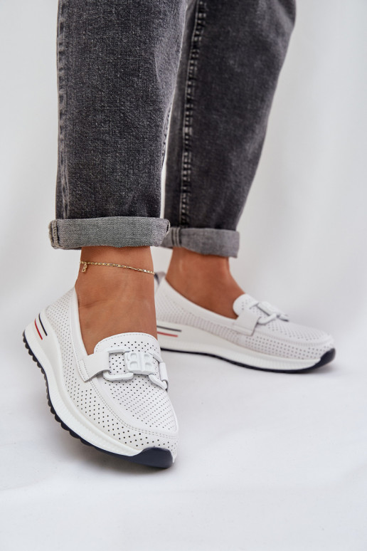 Ladies Leather Loafers On Platform S.Barski LR51-556 White