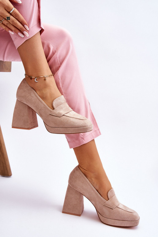 Suede Pumps On A Chunky Heel And Platform Beige Adriel