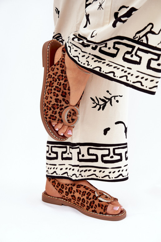 Flat Sandals With Decoration Leopard Brown Haliones